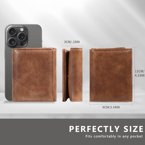 Men's Trifold Wallet, Classic RFID Blocking Leather Design - Durable Front Pocket Wallet with ID Window & Multiple Card Slots, Gift Box Included - color: Brown03