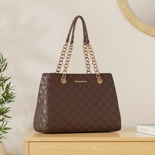 Montana West MEDIUM Tote Bag for Women Quilted Chain Handbags Shoulder Purse - color: 040coffee