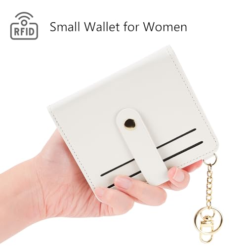 Airkit Small Wallet Women RFID, PU Leather Card Holder with Keychain - color: Beige