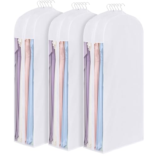 60 Inch Premium Cotton Garment Bag for Hanging Clothes and Storage | 3 Pack, Dress Bags for Gowns, Breathable Cotton Fabric, Extre Large 10" Gusseted, Organza Window, Full Zipper, For Long Dress - size: 10"W x 60"H-3pcs