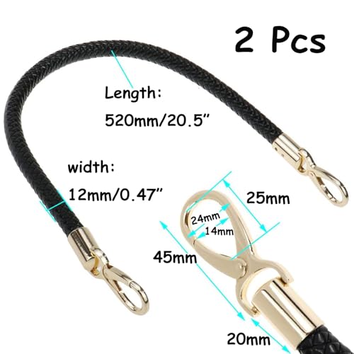 Semetall Handbags Replacement Straps 2Pcs 52cm/20.5"(Black) | PU Leather Shoulder Bag Straps Handbag Handles Purse Belt Wallet Straps with Gold Spring Buckle - color: Black