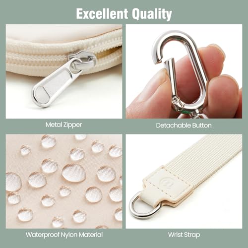 Mini Dual Pouch Wristlet Wallet for Women – Zip Around wristlet Keychain Wallet with 2 Wristlets, Ideal for Dog Walking, Coffee Runs & Lunch Break Essentials, Beige+Olive Green - color: Beige+Olive Green