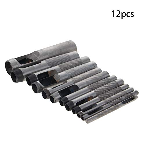 Utoolmart Round Steel Hollow Punch Set 3mm to 19mm Leather Craft Hollow Hole Punch Tools 12Pcs - size: 3-19mm