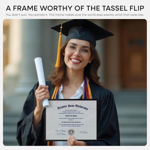 Homeforia 8.5x11 Black Diploma Frame, High-End Metal, Glass | High End Aluminum, Tempered Glass, 8.5x11 Edge-to-Edge Display 11x8.5, Wall Kit, Set Of 1 - color: Carbon Black, size: 8.5x11 | Diploma