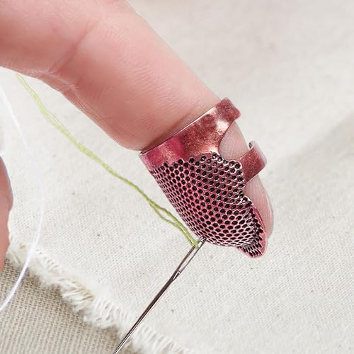 1 Pcs Adjustable Metal Sewing Thimble Finger Protector Open Top Ring Thimble Fingertip Shield for Quilting Embroidery Hand Sewing Tool(Rose Gold, M) - color: Rose Gold|M