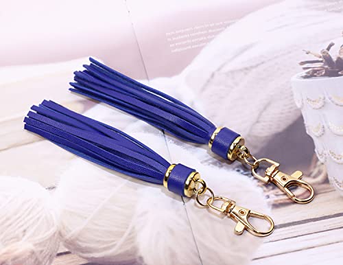 Penta Angel 2Pcs 5.9'' Large PU Leather Tassel with Lobster Swivel Keychain Pendant for Handbag Backpack Jewelry Making (Blue) - color: Blue