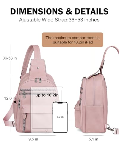 Large Sling Bag for Women, Designer 10L Leather Crossbody Purse | Anti Theft Sling Backpack, RFID Fanny Packs for Travel, Ideal for Vacation Walking Daily Errands - color: Pink Retro Style