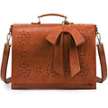 ECOSUSI Women's Briefcase Vegan Leather Laptop Bag for Work Shoulder Computer Satchel Bag with Detachable Bow - color: L-brown