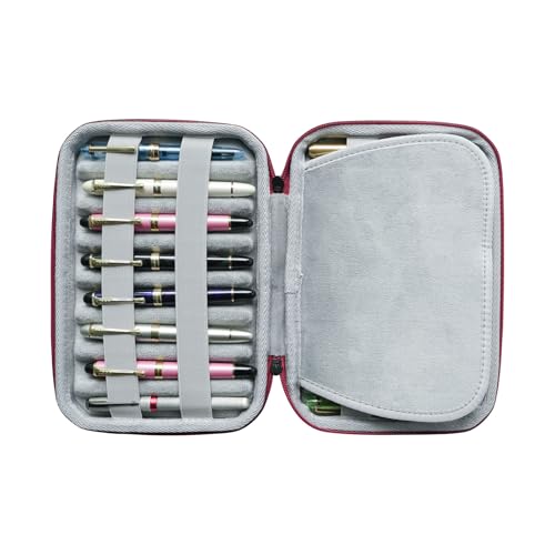PU Leather 16 Slots pen case/boxes， Pencil Tray Case Organizer,Handmade Display Zippered Pouch for Rollerball Pen，fountain pen-Retro（red） - color: red