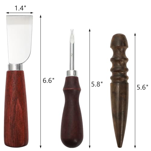 ZEAYEA 6 Piece Leather Knife Set, Including 4 Edge Beveler, 1 Skiving Knife and 1 Sandalwood Burnisher, Leather Craft Tool Set for Craft Cutting, Shoe Repair, DIY Projects