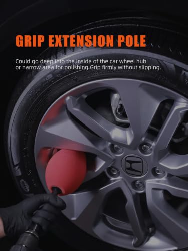 Wheel Rims Polisher, SPTA Polishing Ball, Polishing Cone, Metal Wheel Polishing Tool, Ball Buster Wheel and Rim Polisher System Attaches to Standard Household Drill - color: Red Oval Polishing Ball