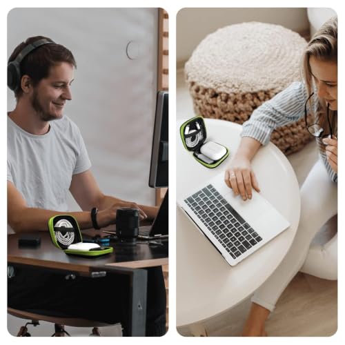 1 Pack Square Earbud Case Storage Bag with Carabiner, Green | Portable EVA Carrying Case, For Wired/Wireless Headphones, SD Card Storage, Camera Chip - color: C6-square green