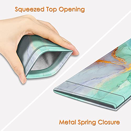 FINTIE Soft Eyeglasses Case with Cleaning Cloth, Squeeze Top Glasses Pouch | Sunglasses Eyewear Bag, Vegan Leather, For Reading /Prescription Glasses Storage, For Women Daily Carry - color: Emerald Marble