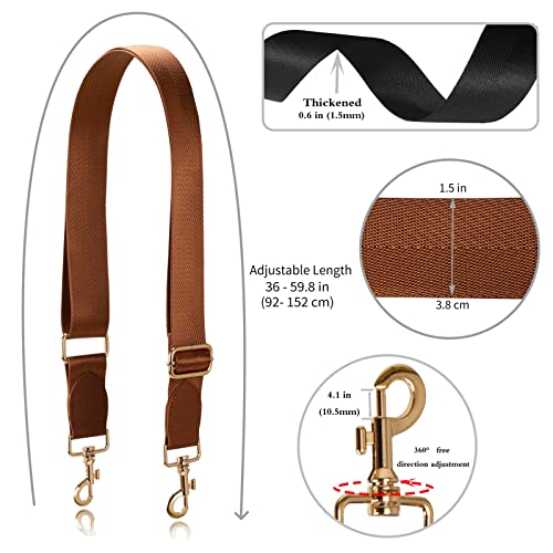 Allzedream Wide Purse Strap Replacement Crossbody Shoulder Bag Adjustable Leather Ends - color: Brown Gold Leather