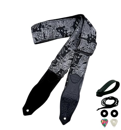 rockyou 2 Inch Woven Jacquard Embroidery Bass Guitar Strap With 4 Picks Pocket Suede Genuine Leather End (Dreams of Life) - color: Dreams of Life