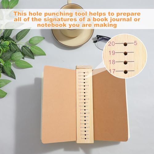 Wood Bookbinding Punching Cradle with Awl, Complete Book Binding Kit with Piercing Guide, Thimble, Rings, Needles and Thread Used for Bookbinding Hole Punching Tools, Sturdy and Durable