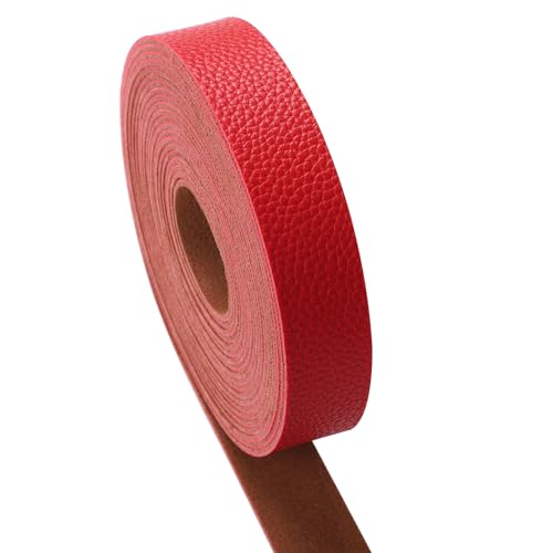 picheng Faux Leather Strap 1 Inches Wide Lychee Texture Leather Straps for Crafts, 200 Inches Long Faux Leather Strips - color: Red