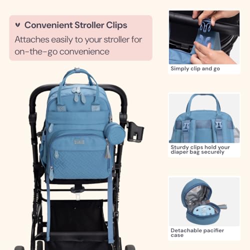 BabbleRoo Diaper Bag Backpack - Baby Essentials Travel Tote - Multi function Water Resistant Diaper Bag, Travel Essentials Baby Bag with Changing Pad, Stroller Straps & Pacifier Case - Light Blue - color: Light Blue, size: Large
