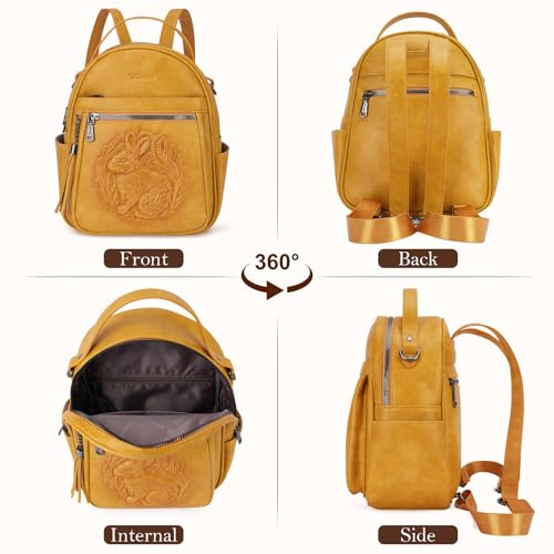 Mini Backpack Purse for Women,Vegan Leather Small Backpack for Daily | Embossed Lightweight Water-Resistance Travel Mini Fashion Daypack Bag,Ladies Casual Backpack Purse Gift Choice for Women - color: Yellow-rabbit