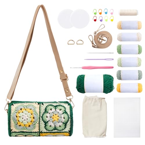 Noocro Crochet Kit for Cylindrical Bucket Bag, Purse, Complete DIY Kit with Detailed Instructions, Video Tutorials, for Beginners with Basic Crochet Knowledge or Intermediate and Advanced Crocheters - color: Spring Meadow