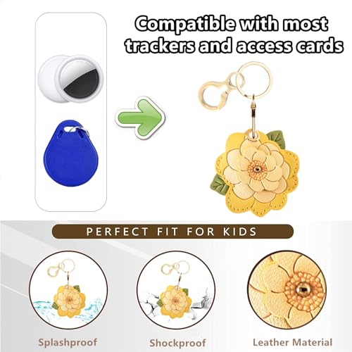 BORKUANA PU Leather Keychain holder Protective Case Compatible with AirTag - color: Camellia B