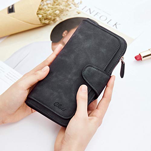 CLUCI RFID Wallet for Women Bifold Wallet with ID Window | Multiple Card Holder, Gifts for Women Birthday - color: 2 Two-toned black