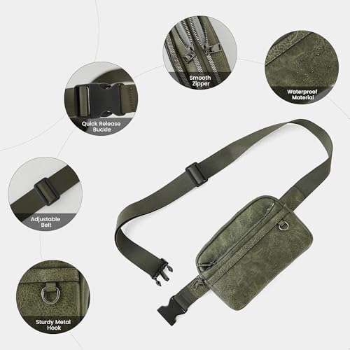 TAMTOMI Fanny Packs for Women Men Everywhere Belt Bag Vegan Leather Waist Packs with Adjustable Strap Crossbody Chest Bag Travel for Workout - color: Dark Green