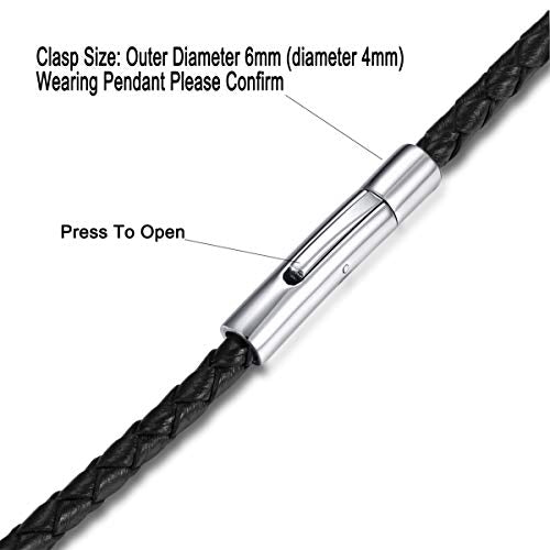 jonline24h Mens Womens Black Braided Leather Cord Rope Necklace Chain Stainless Steel Clasp 4mm 14-30inch