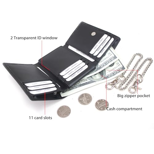 boshiho Genuine Leather Bifold Chain Wallet for Men RFID Blocking - color: Plain Leather Black