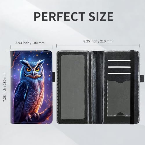 Checkbook Cover for Women and Men, RFID Blocking PU Leather Checkbook Holder Wallet Case with Elastic Strap & Multiple Card Slots, for Checks and Cards, Owl Under Starry Sky - color: Owl Under Starry Sky