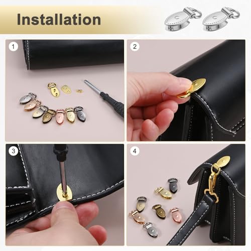M METERXITY 4-Pack Bag Side Clip Buckle, Metal Purse Suspension Clasp Leaf Shape Handbag Chain Strap Connector with D Ring for Purse/Keyring/DIY Crafts Hardware Accessories [Silver] - color: Silver