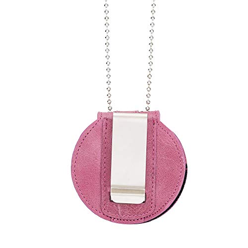 Dusty Rose Pink Full Grain Leather Law Enforcement Round Badge Holder with Belt Clip - Optional Use Around The Neck