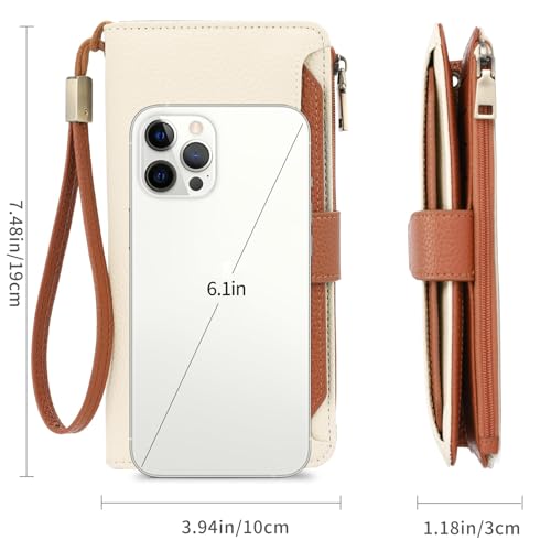 GAEKEAO Women Wallet RFID Blocking Leather Bifold Compact Card Holder Ladies Travel Wallet Purse, Large Capacity Wristlet - color: Z-white Brown