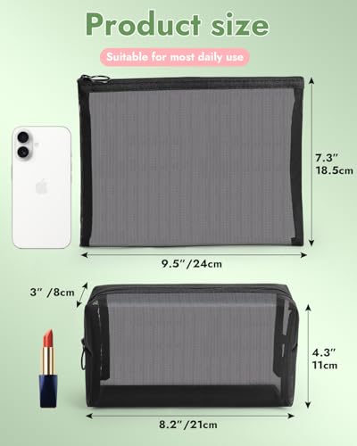 4 Pack Mesh Cosmetic Bags, Nylon Mesh Makeup Bags Set, Multipurpose Makeup Pouches, Travel Essentials Beauty Bag Set(Black) - size: Cube+Flat