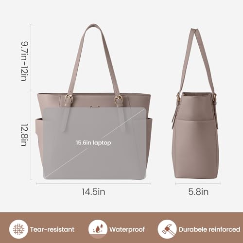 LOVEVOOK Laptop Tote Bag for Women,Leather Work Computer Briefcase Bag | Large Cup Holder,15.6 Inch Work Tote,Professional Briefcase,Teacher Commuter Shoulder Bag,Office,Travel,Gift - color: Nude Color, size: 15.6 Inch