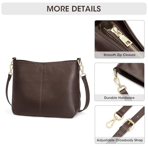Kattee Leather Crossbody Purse,Handbag Hobo Bag with 2 Straps,Coffee | Top grain pebbled leather with 2 magnetic pockets and 2 straps for crossbody or shoulder, ideal for work and travel. - color: Coffee