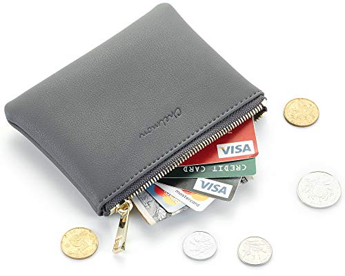 Chelmon Vegan Leather Coin Purse Pouch Change Purse With Zipper For Men Women - color: Grey Light