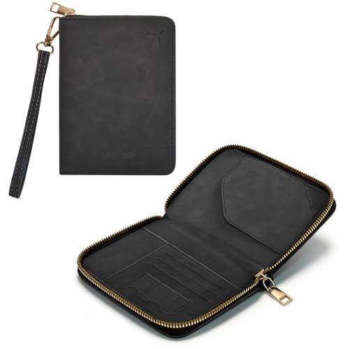 Passport Holder for Travel Wallet,RFID Detachable Wrist Strap Wallet | Leather Travel Card Sleeve for Men Women - color: Black