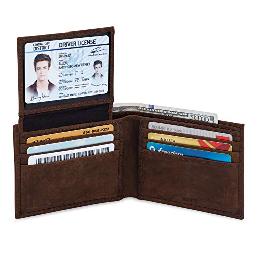 Full-Grain Leather Bifold Wallet for Men | RFID Blocking, ID Window | Chestnut Brown