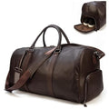 Leather Travel Bag Large Capacity Luggage Duffel Bag with Shoe Compartment, Men Women Weekend Shoulder Handbag for Holiday Business Trip (55cm-Brown) - color: 55cm-Brown