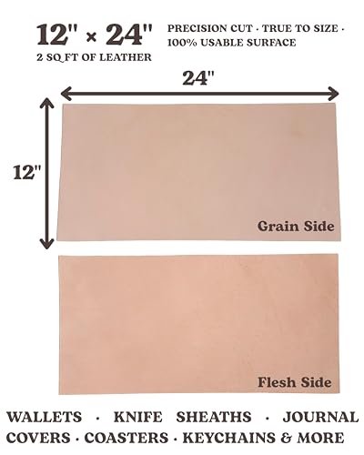 Premium Natural Vegetable Tanned Tooling Leather 5-6 oz (2.0–2.4mm) Pre-Cut Full Grain Grade A Cowhide for DIY Projects, Stamping, Carving, Dyeing, Molding - color: (5-6 Oz) Veg Tan 1 Piece, size: 12''x24''
