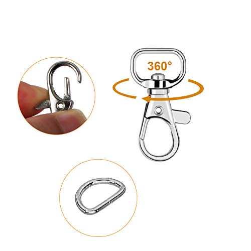 SANNIX 120Pcs Keychain Clip Hooks with D Ring Include 60Pcs Snap Hooks | Swivel Lanyard Clip, and 60Pcs D Ring, for Purse Hardware Sewing Projects (1/2” Inside Width) - color: Silver