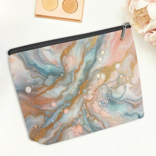 Fluid Ink Gradient Marble Makeup Bag, Cosmetic Bags for Women | Abstract Portable Travel Toiletry Bag Elegant Gift for Women Grandma Friend Auntie Nurse Graduation Birthday Christmas - color: Pastel Marble 470