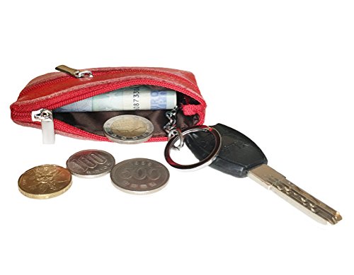 Genuine Leather Small Coin Purse Change Pouch Bag Solid Color Wallet with Zipper Key Chain Ring Credit Card Holder for Women Men(Coffee) - color: Coffee