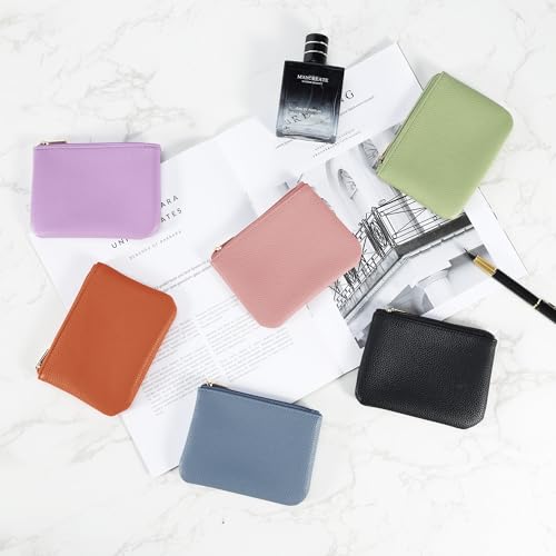 Chelmon PU Leather Coin Purse Pouch Change Holder Small With Zipper for Men Women 2 PCS Set (Blue&Light Green) - color: Blue&Light Green