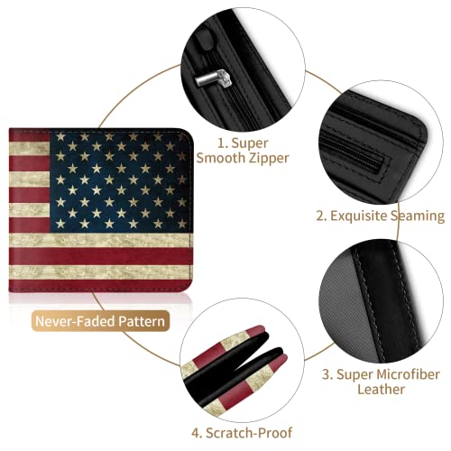 Kids Teen Boys Cool Wallet Men Mens Men'S Amerian Flag Leather Credit Id Card Cash Holder Man Black Rfid Blocking Zipper Wallets With Coin Pocket Id Window Aesthetic Teen Boy Male Youth Guys - color: amerian flag