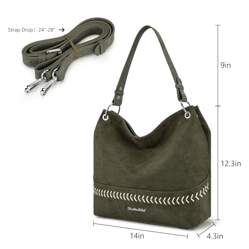 Purses for Women Hobo Bags Slouchy Shoulder Bag Tote Handbags | Stylish for Everyday Use, Zip-top Closure, Back Anti-theft Pocket, 3 Inner Pockets, Comfortable Wide Strap for Dating Errands - color: Y-green