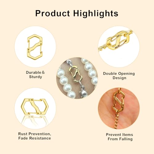 Double Opening Lobster Clasp,Gold Bracelet Clasp Charm Clasp,Necklace Connectors for Multiple Necklaces - 10 Pack (Small &Large) - size: Gold