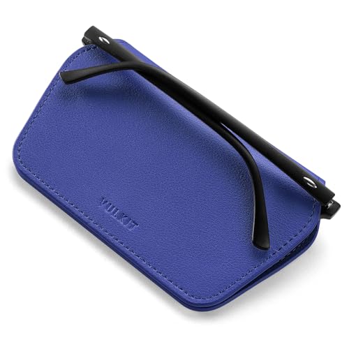 VULKIT Leather Glasses Case, Ultra Slim Sunglasses Case, Two Fixed Modes, Fits Most Eyeglasses & Sun Glasses - color: Sapphire Night