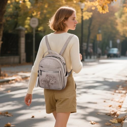 Mini Backpack Purse for Women,Vegan Leather Small Backpack for Daily | Embossed Lightweight Water-Resistance Travel Mini Fashion Daypack Bag,Ladies Casual Backpack Purse Gift Choice for Women - color: Gray-flower